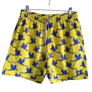 TOM & TEDDY Yellow & Blue Flying Parrots UPF 50+ Quick‎ Dry Swim Shorts Medium
